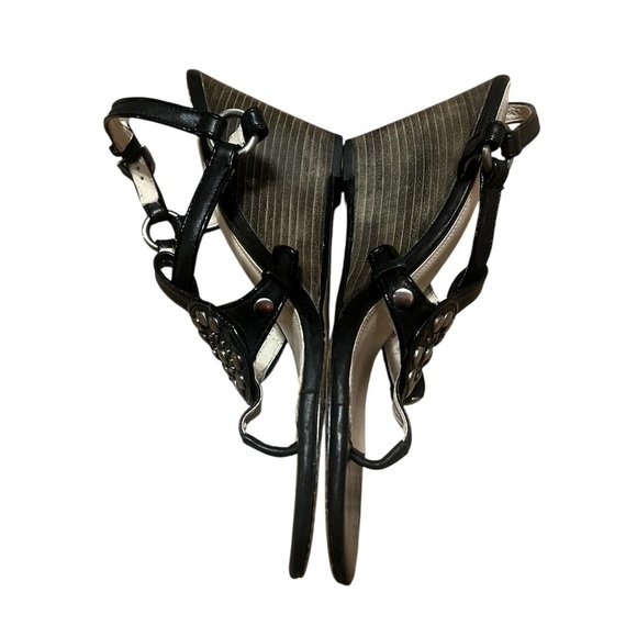 Coach Harper black leather sling back wedge sandals with silver hardware - Picture 5 of 12